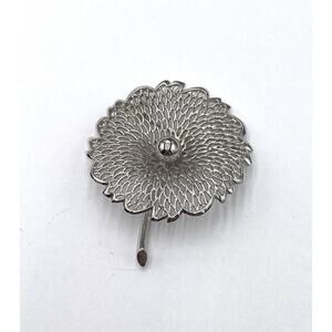 MONET Brooch Filigree Flower SilverTone Pin Vintage Estate